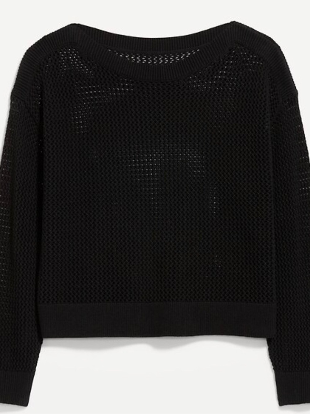Old Navy Black Open-Knit Boat-Neck Sweater 100% Cotton